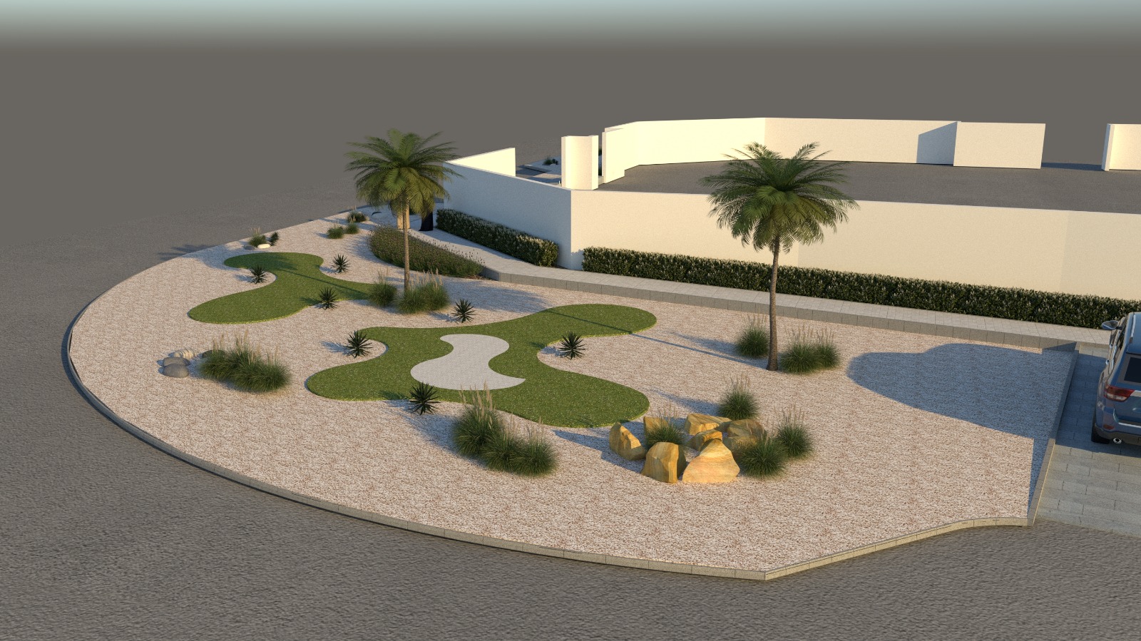 Modern luxury drone view of hardscaping design in Dubai