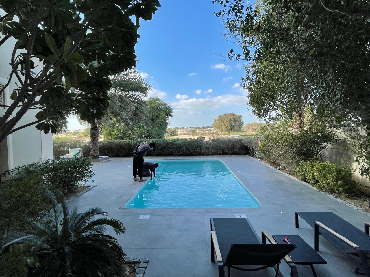 Modern luxury swimming pool design and landscaping in Dubai