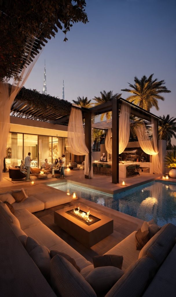 Modern luxury swimming pool design and landscaping in Dubai