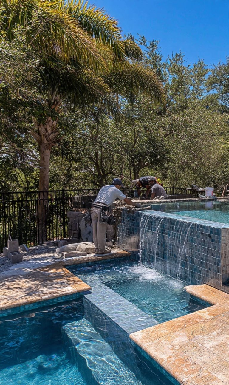 Modern luxury swimming pool design and landscaping in Dubai